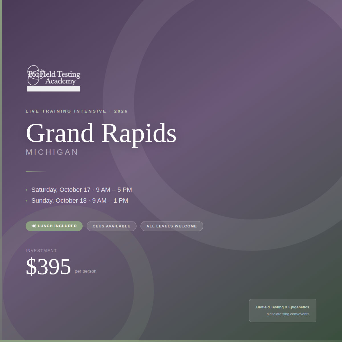 Biofield Testing and Epigenetics β Grand Rapids, MI (Sponsored by Biotics Research)